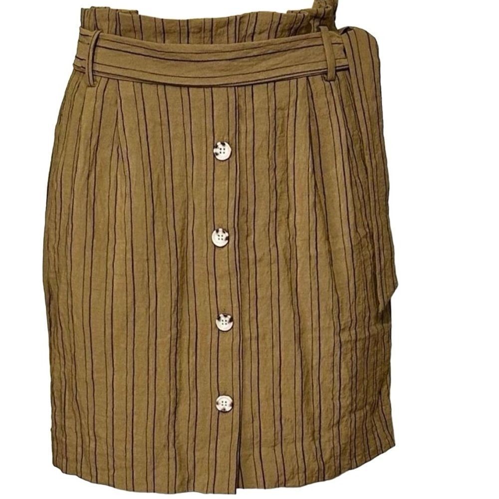 H&M Skirt Women's Size 12 Brown w/Black Stripes Paper Bag Belt High Waisted New